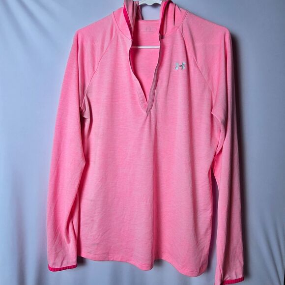 Under Armour Women's Hooded Sweatshirt Medium‎ Pink Long Sleeve 100% Polyester - Picture 15 of 16